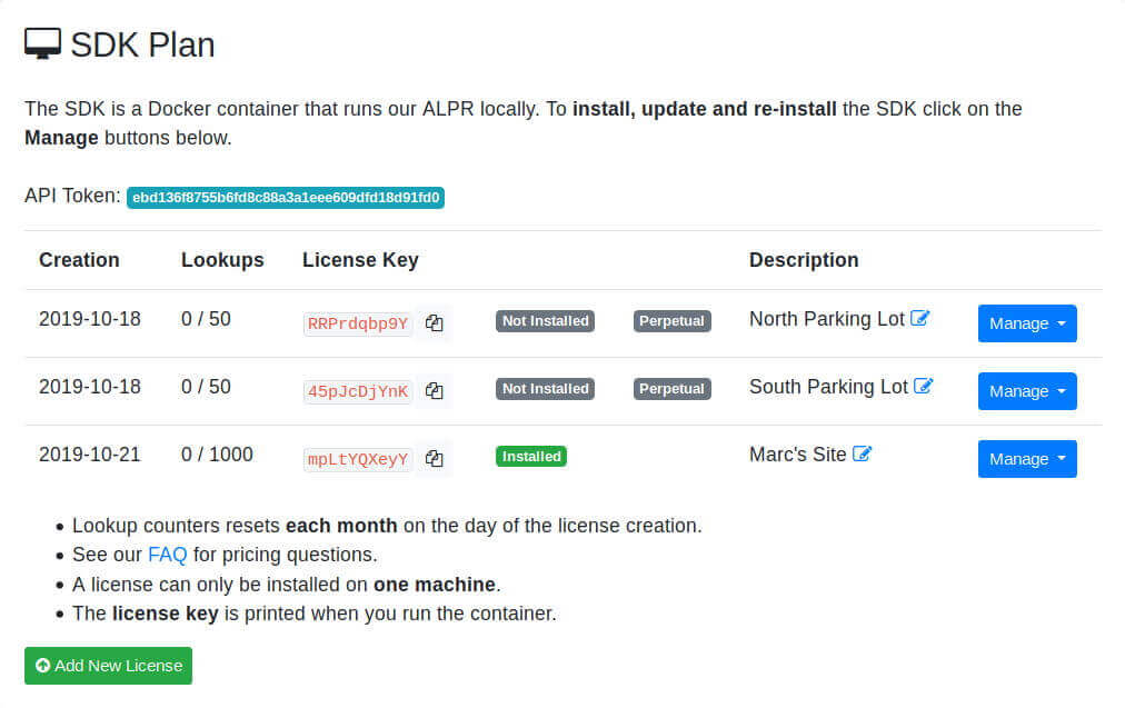Plate Recognizer ANPR SDK license management tool