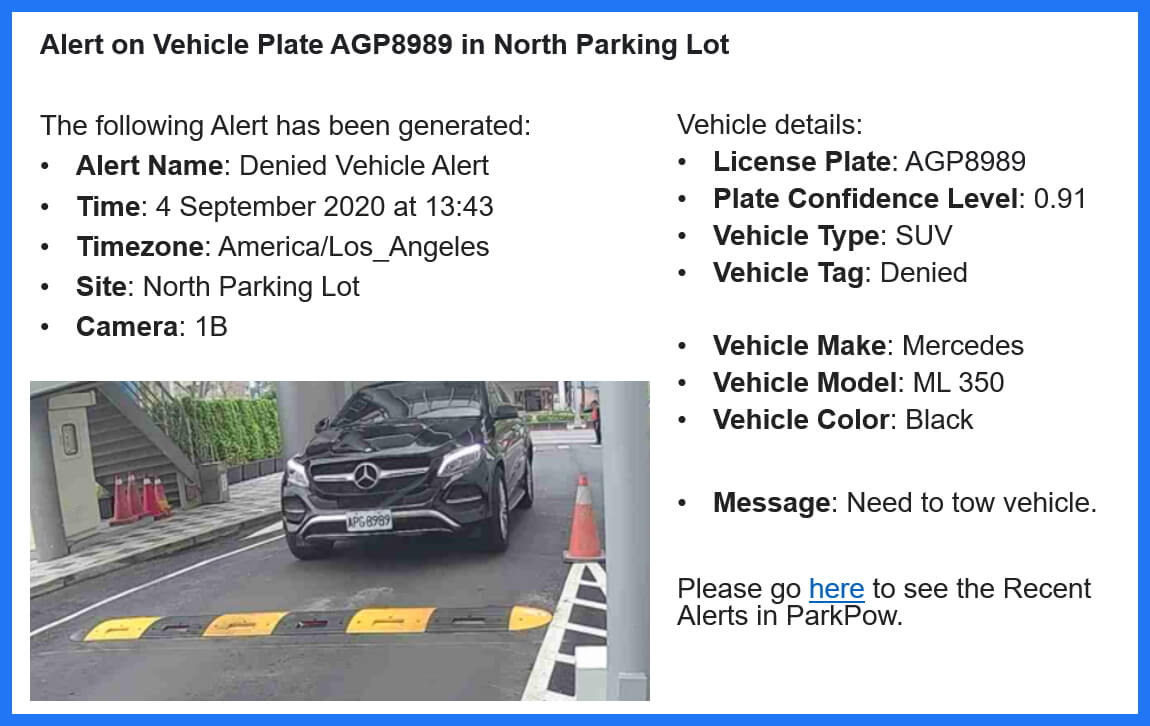 ALPR Dashboard Vehicle Email Alerts for license plate recognition
