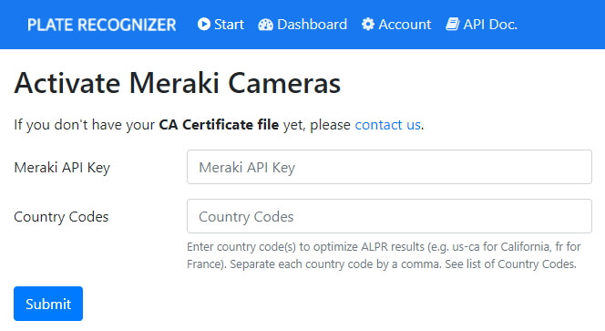 ALPR Cisco Meraki License Plate Recognition Activate Camera