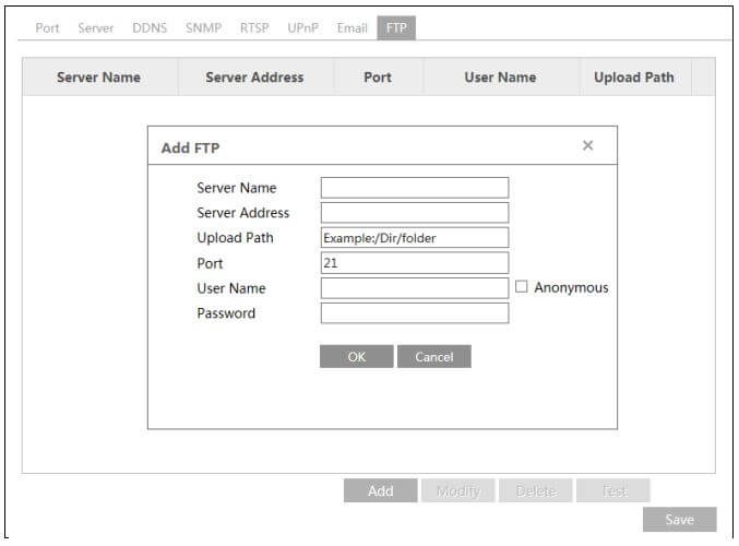 Invidtech Camera ALPR FTP Settings